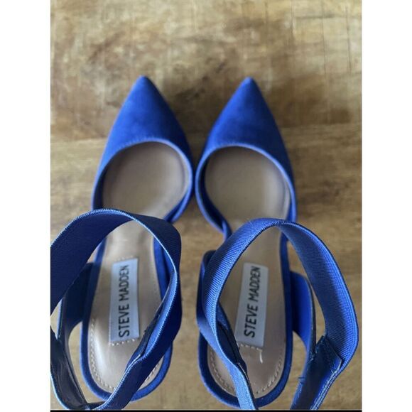 Steve Madden Blue Suede Elastic Ankle Strap Pointed Toe Stiletto Heels Size - Picture 7 of 9